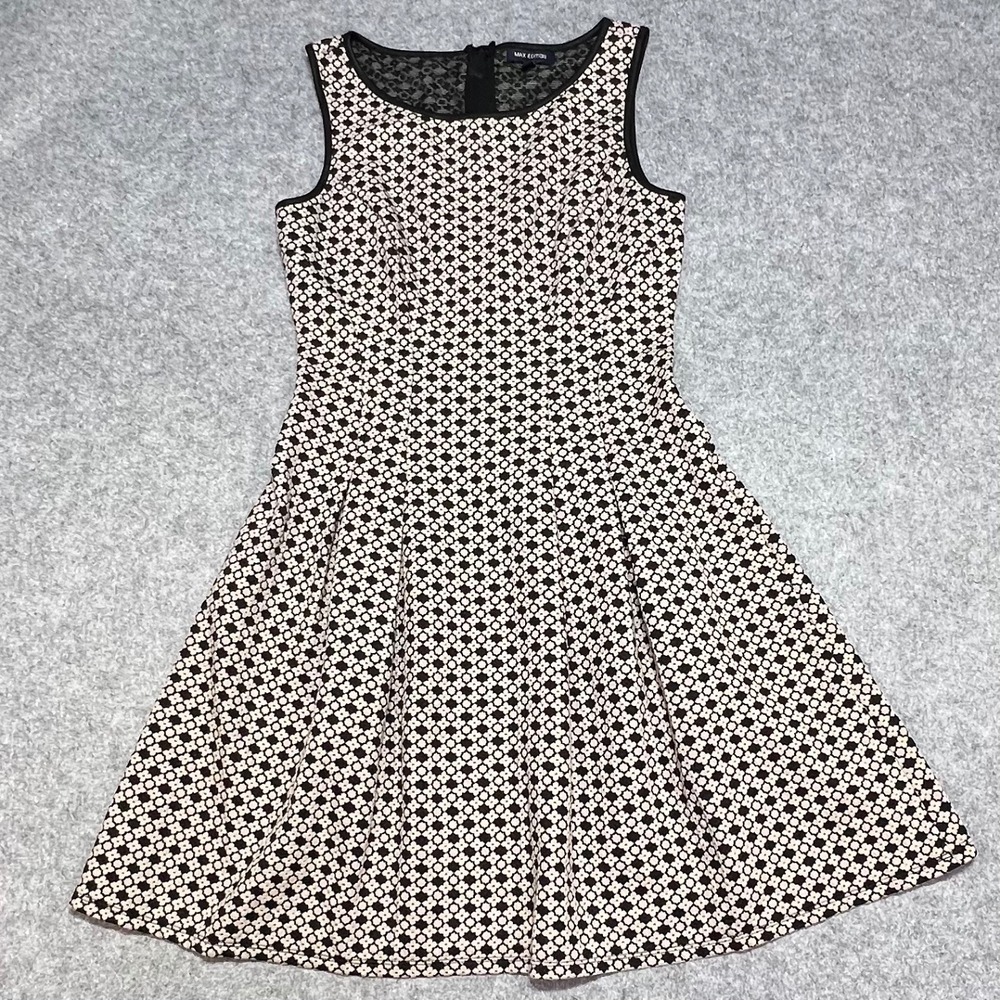 Max Edition Black White‎ Geometric Fit and Flare Dress Sleeveless Retro Medium